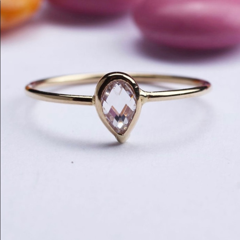 14K Yellow Solid Gold Tear Drop Ring